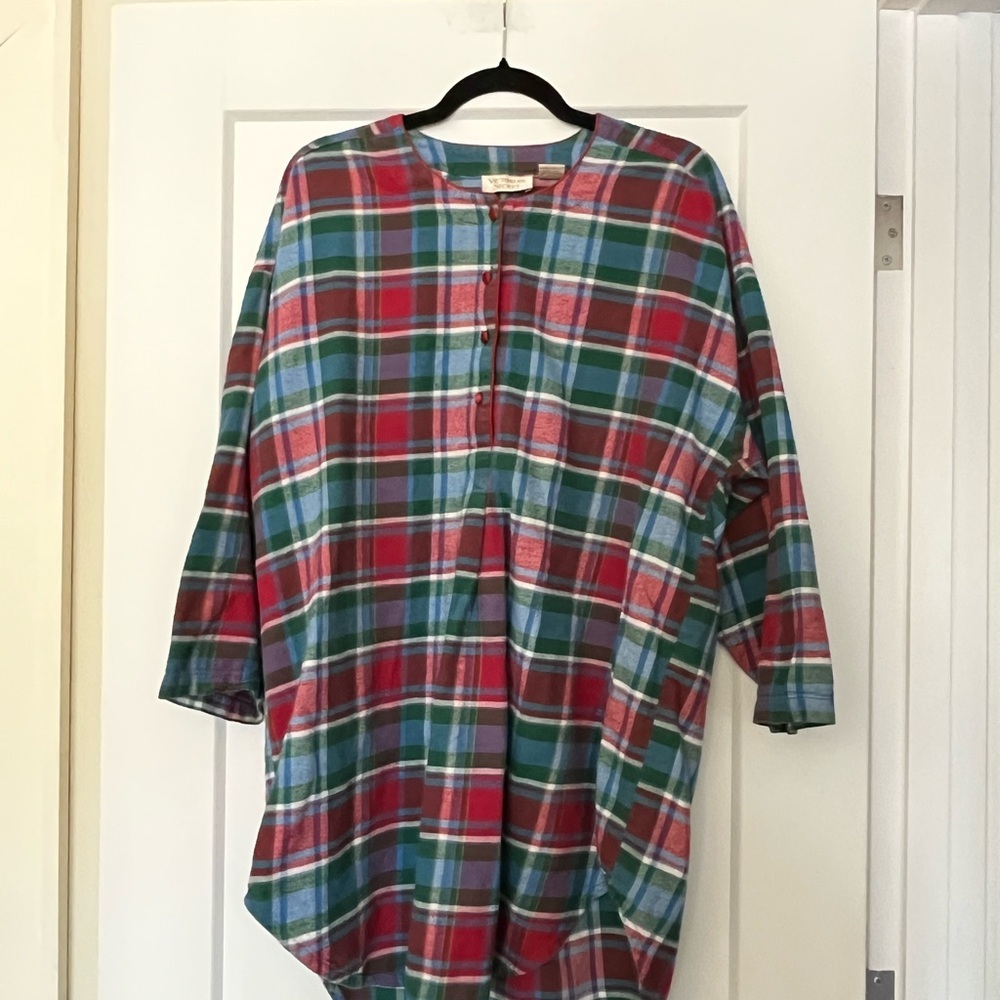 Vintage Victoria's Secret Gold Label Plaid Check Cotton Flannel Nightshirt S